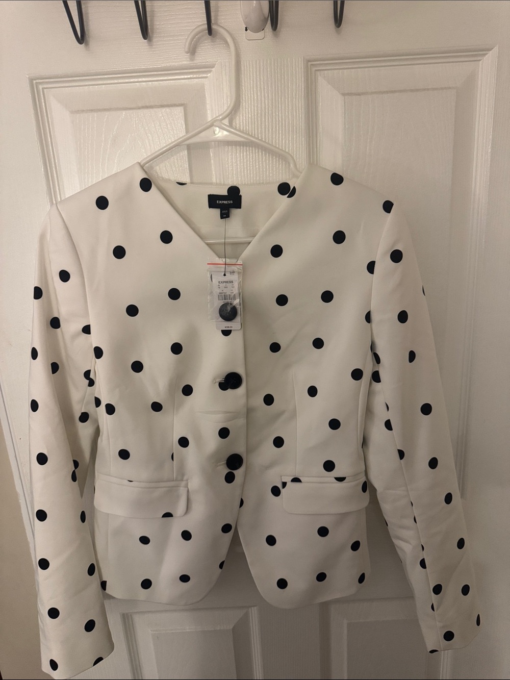 Express White Blazer with Black Polka Dots